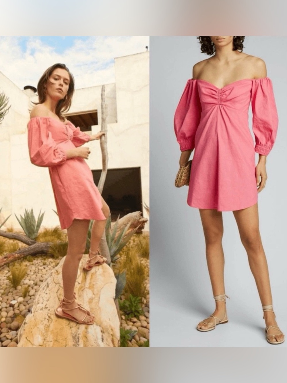 A.L.C. Mila Linen Blend Smocked Off-Shoulder Mini Dress Pink Size 8